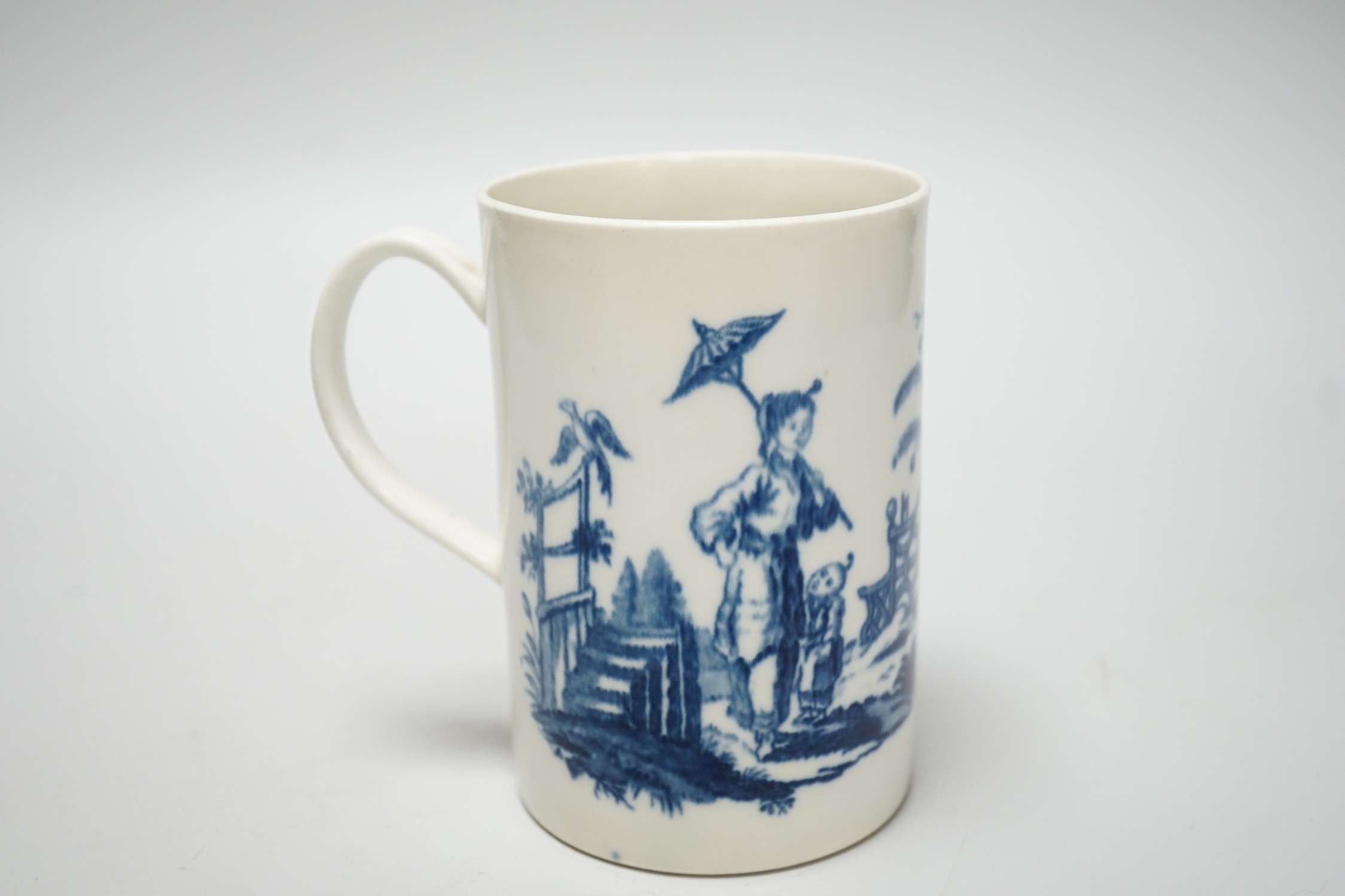 An 18th century Caughley uncommon mug, Le Peche / Promenade, S mark to base, 12cms high